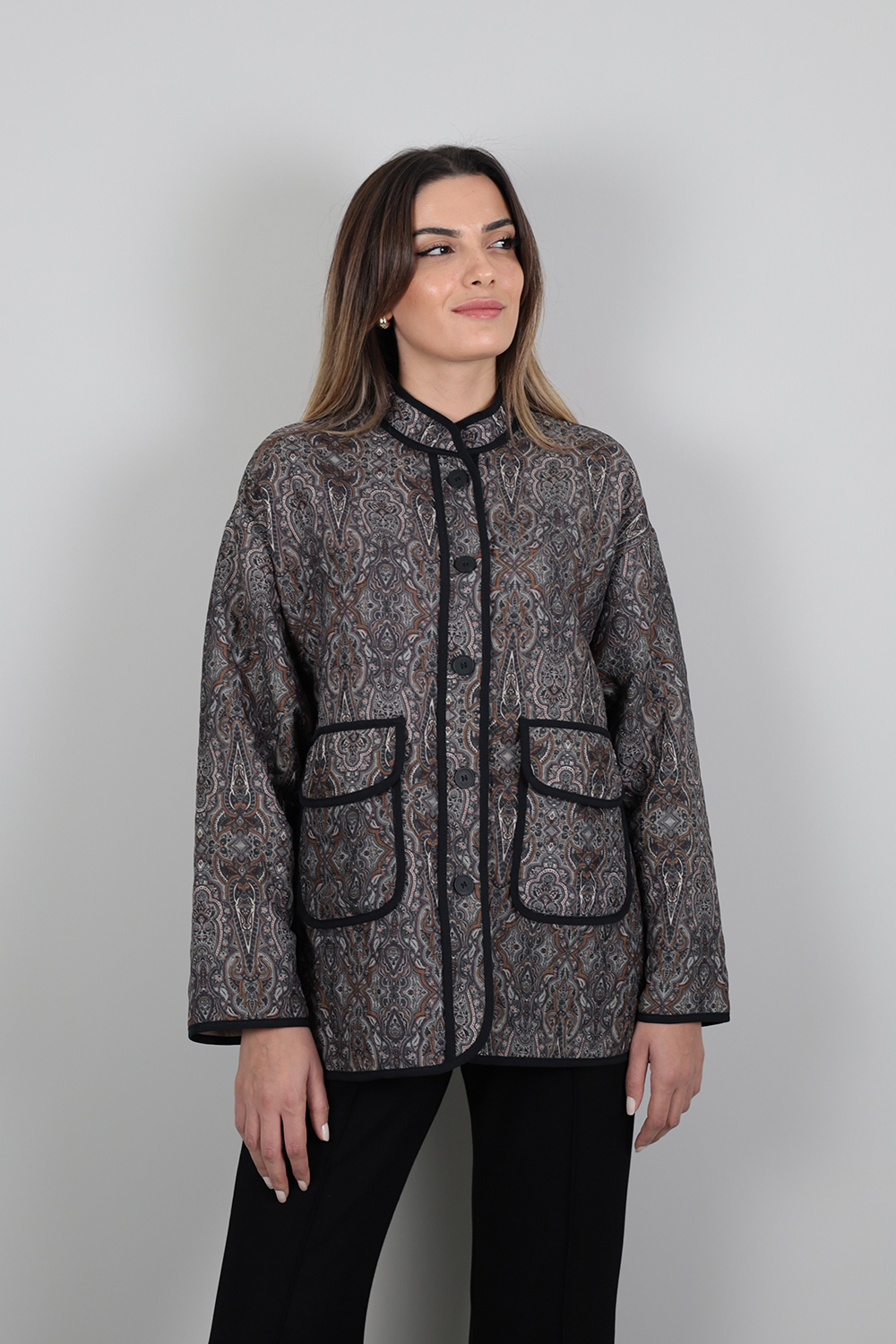 Etnik Desen Ceket - Antrasit