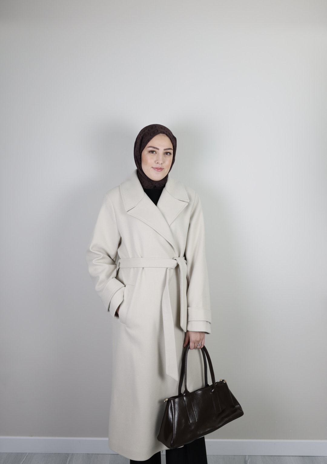 Bağlamalı Kaban -Krem