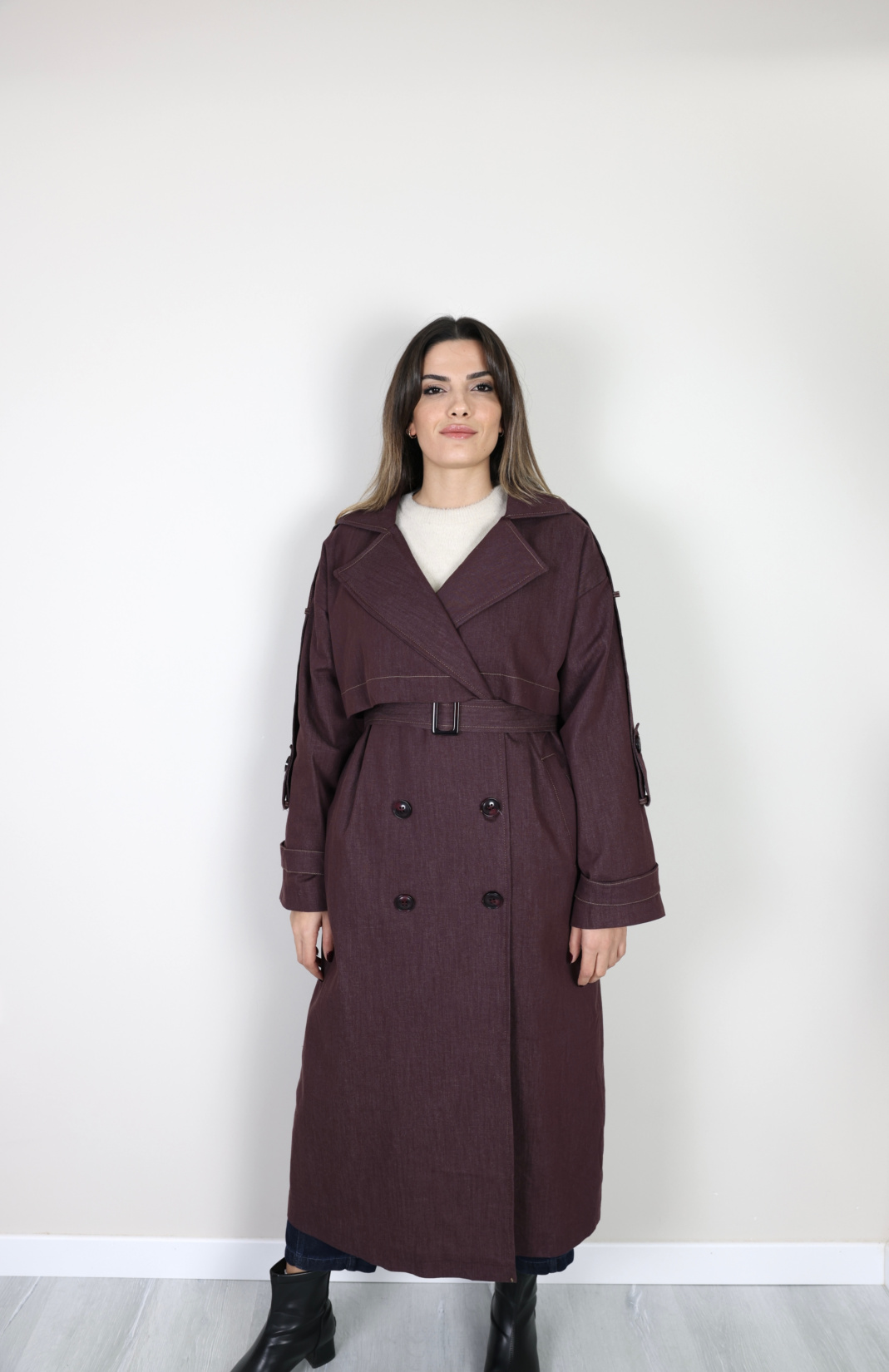 Uzun Trençkot - Mürdüm