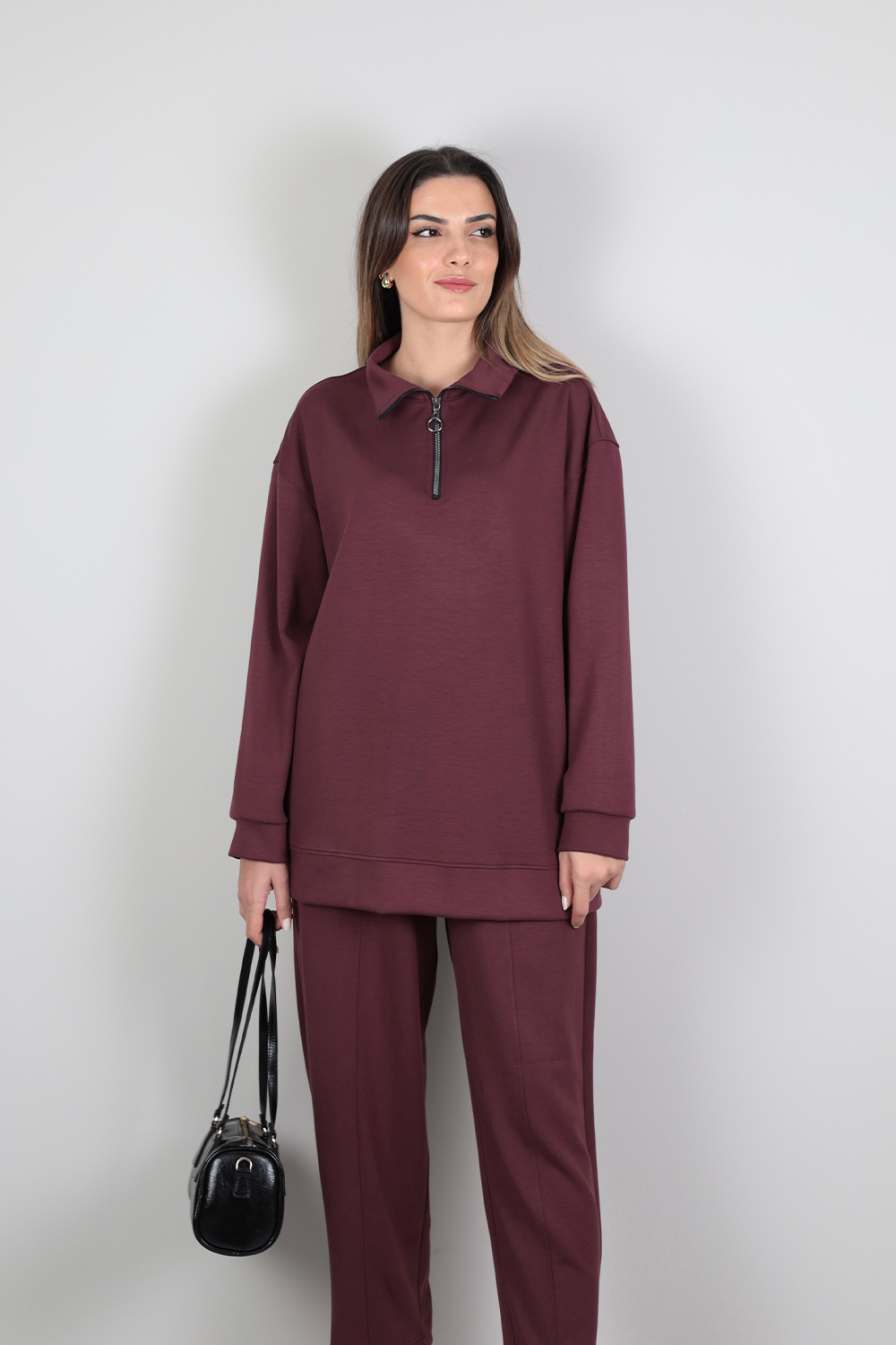 Yarım Fermuarlı Takım- Bordo