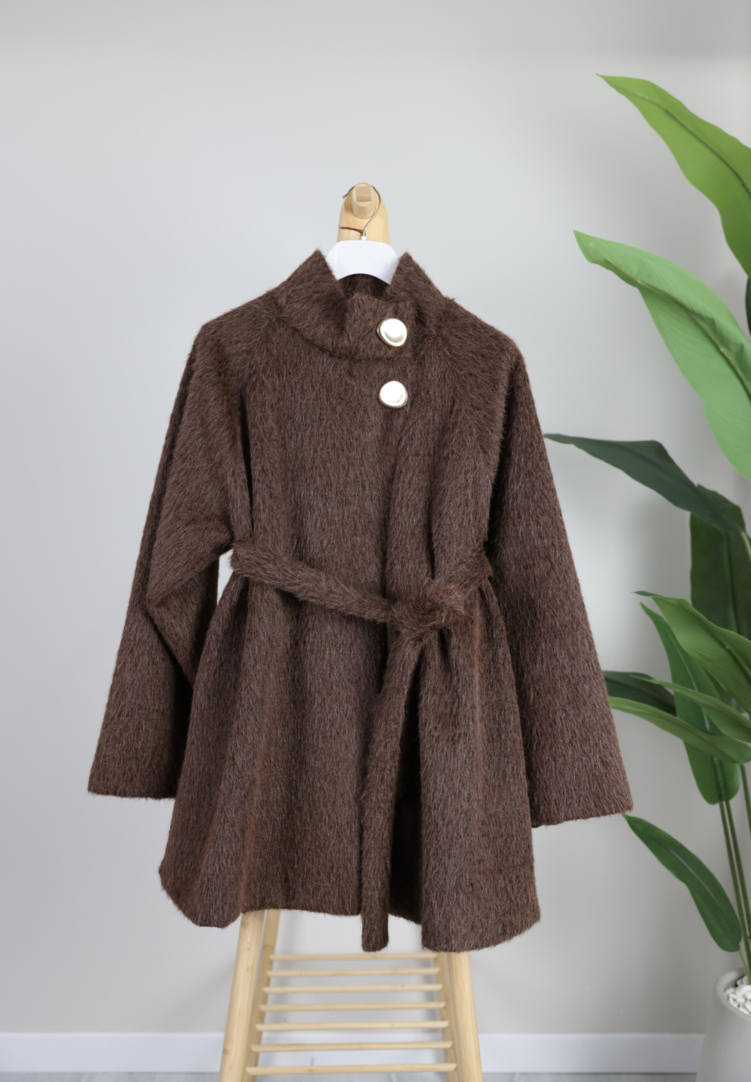 Düğmeli Kaban - Kahverengi