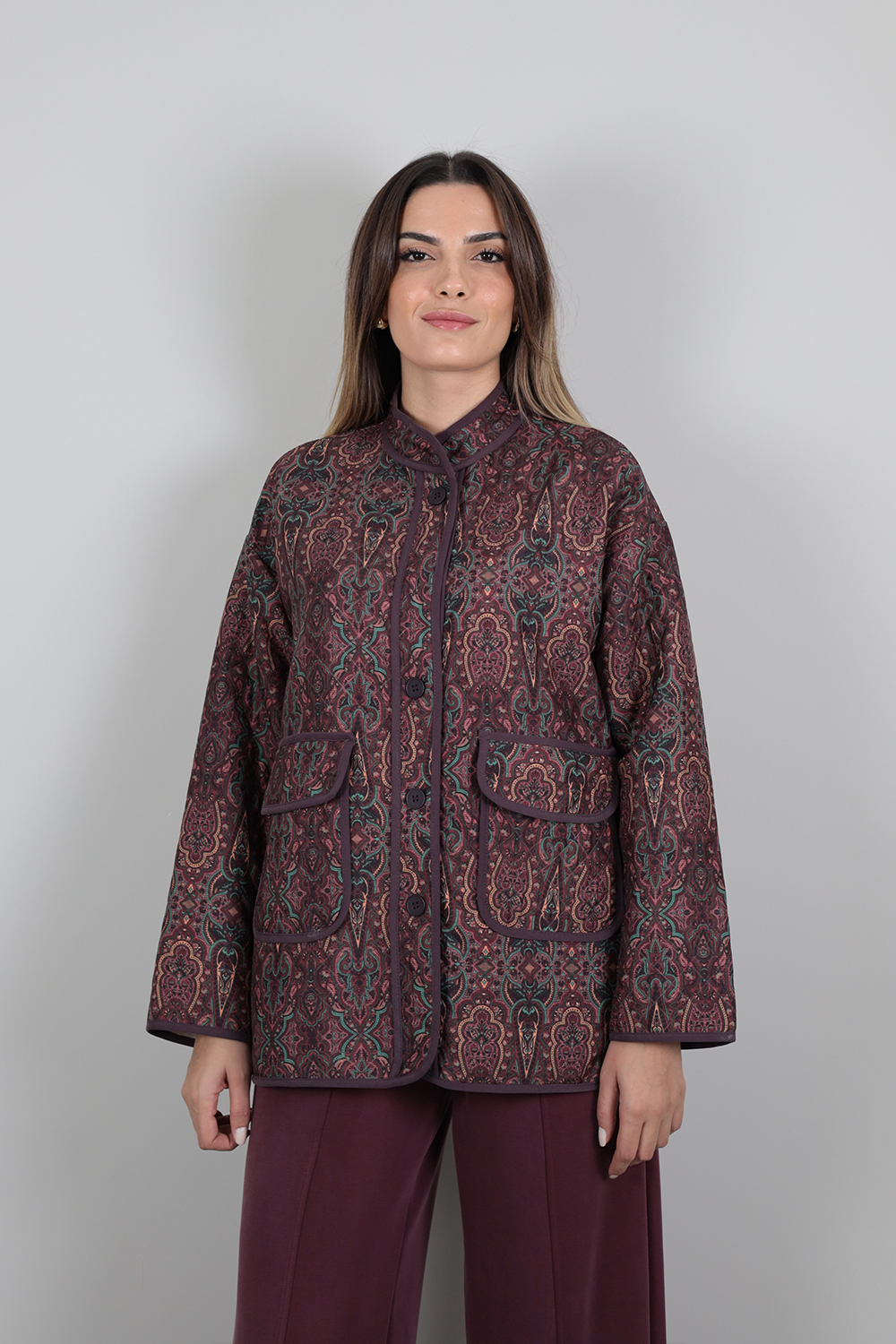Etnik Desen Ceket -Bordo